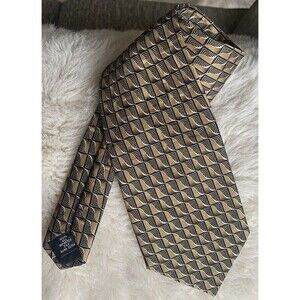 Facets 100% Silk Tie Mens Necktie Black Golden Brown Geometric Handmade